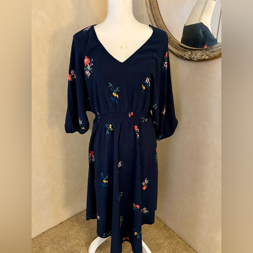 Dress, navy with flowers, size L